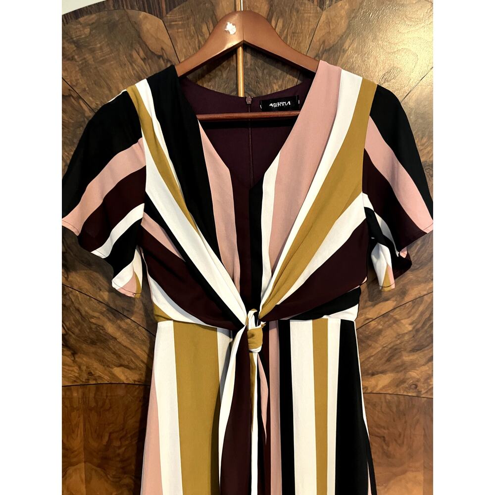 4SI3NNA Vertical Stripe Midi Dress Tie Front Fits Size Small DAY DRESS FEMININE - Picture 4 of 10